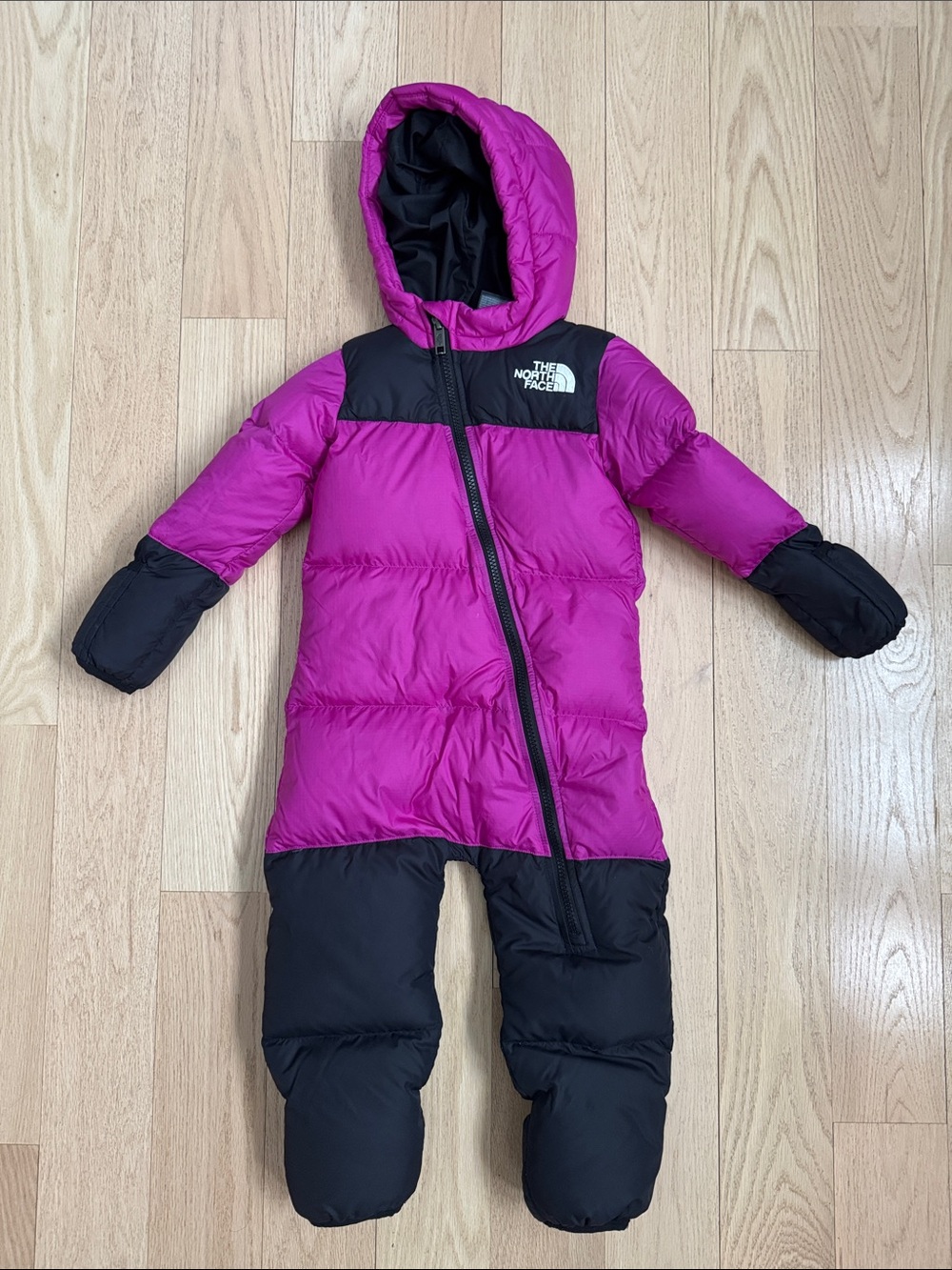 The North Face Magenta and Black Kids Hooded Puffer Bunting